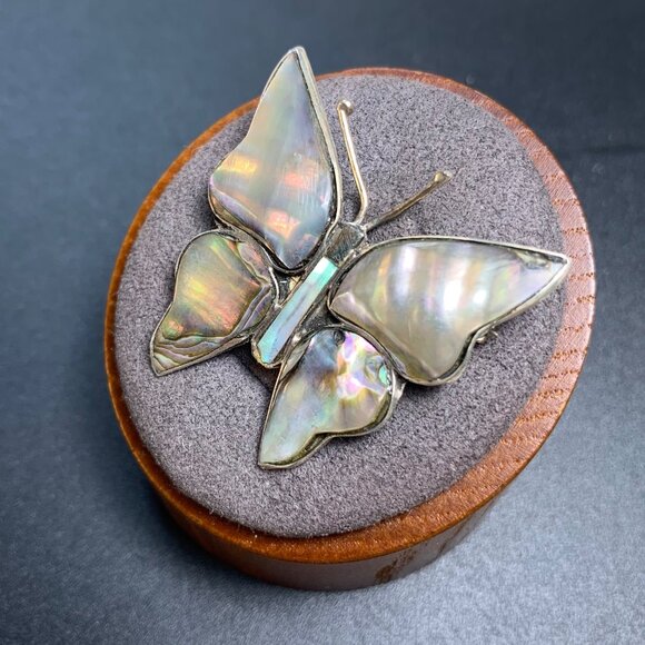 Vintage Sterling Silver 925 Mexico Abalone Butterfly Brooch 1.25" x 1.4" - Picture 4 of 11
